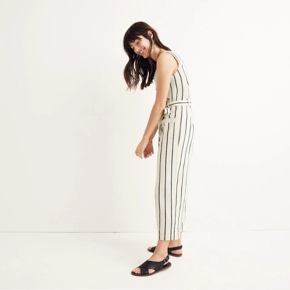 MADEWELL WOMEN’S Striped Pull-On Jumpsuit Linen Cotton Blend Size XXS - Picture 3 of 14
